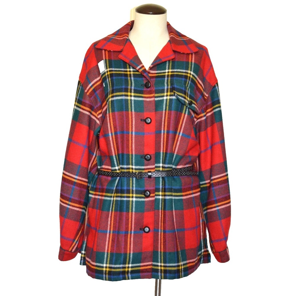 Talbots Red Plaid Wool Blend Blazer Jacket Shaket Womens M Preppy Professional